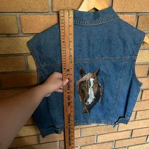 Vintage Rhythm Blue Denim Vest With Painted Horse Design Y2K Western Size Medium thumbnail 5