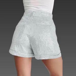 NWT Silver Sequin Women's High Rise Shorts‎ thumbnail 4