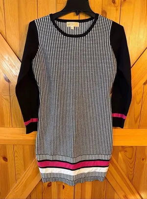 Kataya Black White Pink Long Sleeve Sheath Sweater Dress Size Large (6471) thumbnail 1