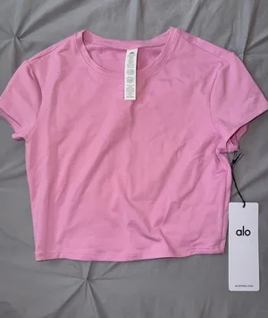 ALO Yoga Pink Crewneck Crop Top thumbnail 1