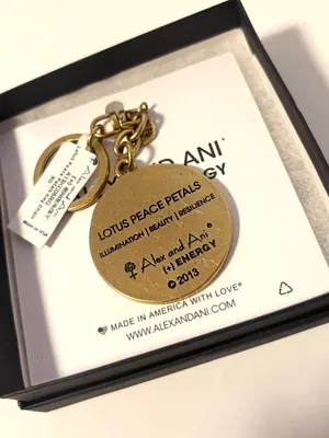 Alex and Ani Lotus Peace Petals Gold Brass Finished Key Chain Bag Charm NWT thumbnail 2