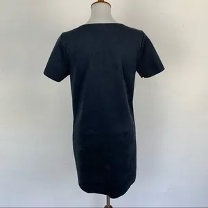 Altar'd State Black Faux Suede Short Sleeve Shift Dress Boho Chic‎ Minimalist M thumbnail 4