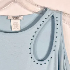 Cache Small Top Knit‎ Light Baby Blue Rhinestones Cut Out Cold Shoulder Y2K 1348 thumbnail 8