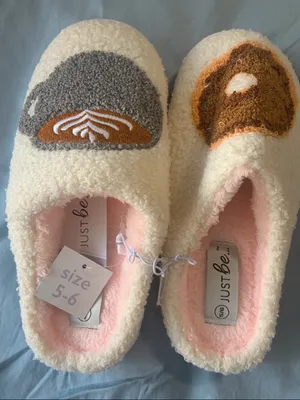 just‎ be Cream Fuzzy Animal Slip-On Slippers with Pink Lining thumbnail 1