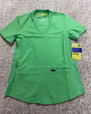 Landau Forward Womens‎ Scrub Top Nu Green Rib Knit V-Neck LT100 XS Regular NWT thumbnail 1