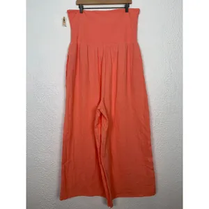 Aerie At The Barre Strapless Wide Leg Gauzy Jumpsuit Wild Peach Large Short NWT thumbnail 3