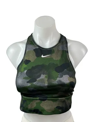 Nike Dri Fit Women's Green Camo Racerback Athletic Sports Bra Crop Top Size M thumbnail 1