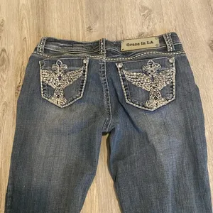 grace in la low rise rhinestone embellished straight leg cross jeans y2kvintage thumbnail 2