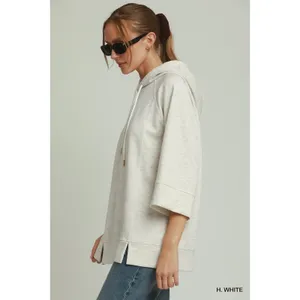 Umgee 3/4 Sleeve Tunic Top with Graphic Hoodie - H. White - Medium thumbnail 2