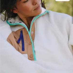 FP Movement by Free People Cream Sherpa Pullover with Tan Trim and Blue Accents thumbnail 4