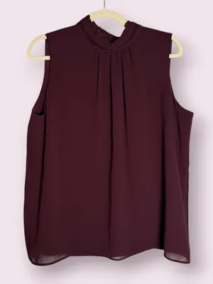 Karl Lagerfeld Dark Plum Purple High Neck Sleeveless Blouse Size Large thumbnail 1