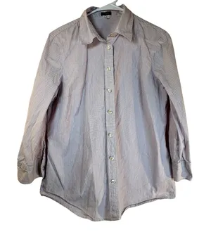 J. Crew Womens Purple White Micro Stripe Cotton Button Down Shirt Size L thumbnail 1