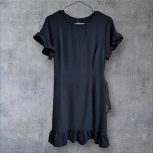 Women’s Ruffled Wrap Little Black Dress, Size M thumbnail 2