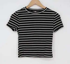 H&M T-Shirt Womens S Divided Basic Ribbed Black White Striped Excellent thumbnail 1