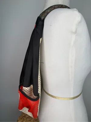 Kavu Backpack Black and Cream Polka Dot Sling Bag with Red Accents thumbnail 4