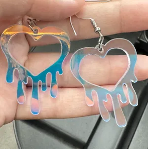 Iridescent Melting Heart Acrylic Dangle Earrings thumbnail 1