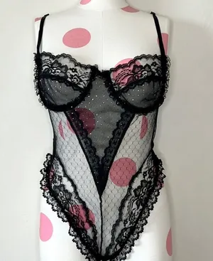 Vintage Gothic Teddy Lingerie Black Size M thumbnail 1