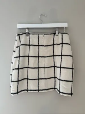 Altar’d State Cream Black Windowpane Plaid Mini Skirt Size Large thumbnail 6