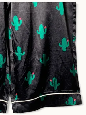 Women’s XL Cactus Pajama Set 2 Piece Satin Short Sleeve Wide Leg Capri PJs thumbnail 10