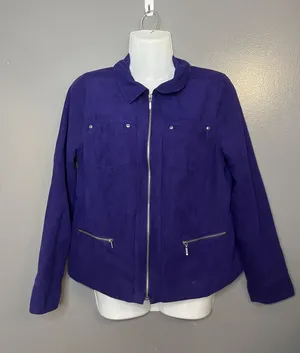 Studio Works Jacket Womens 4P Purple Faux Suede Zip Front Lined Pockets Petite thumbnail 1