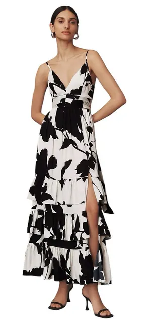 Hutch x Anthropologie - Guthrie Floral Satin Maxi Dress Side Slit Tie Back Sz 2 thumbnail 1