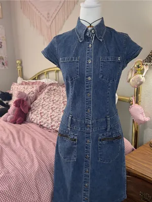 Y2K Tommy Hilfiger Classic Dark Blue Denim Shirt-Dress for Women thumbnail 6