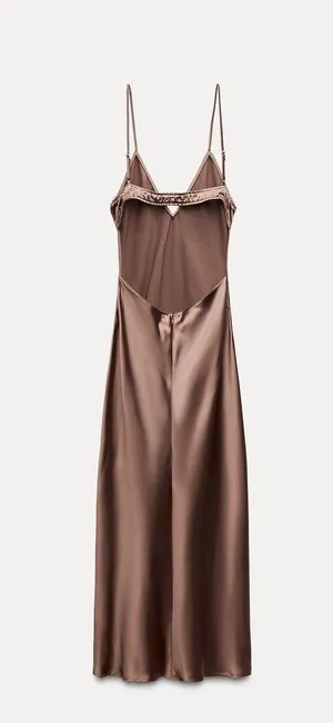 Zara dress midi maxi satin wedding lingerie chocolate brown party cocktail thumbnail 12