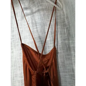 Pretty Little Thing Rust Strappy Back Satin Maxi Hi Low Tassel Hem Dress Size 4 thumbnail 10