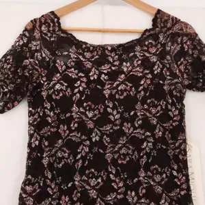 Sara Mique Metallic Lace Mermaid Gown Size S Espresso Brown Rose Gold NYE NWT thumbnail 9