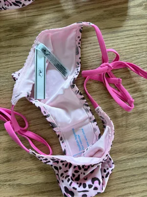 Frankie's Bikinis Pink Leopard Print Bikini Set with Hot Pink Ties thumbnail 2