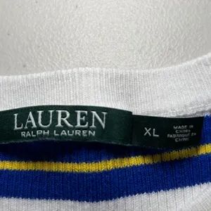 Lauren Ralph Lauren White Blue Yellow Striped‎ Cotton Sweater XL Gold Buttons thumbnail 5