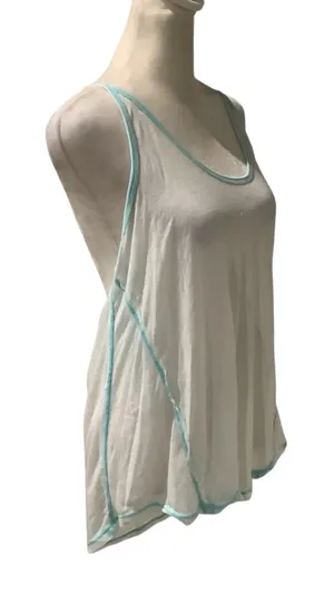 Elegant White Tank Top with Aqua Accents thumbnail 1