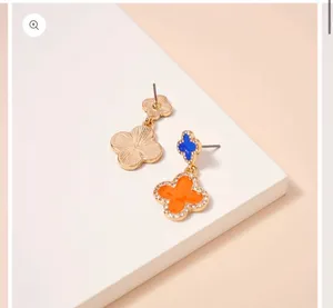 Game Day Enamel Clover Dangling | Earrings-Blue & Orange thumbnail 3