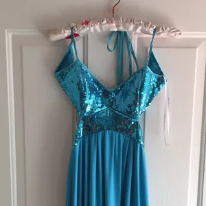 New Masquerade Formal or Prom Halter Shimmery Sequins Dress Turquoise Blue 3/4 thumbnail 8