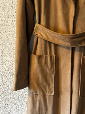 Badgley Mischka Tan Faux Suede Camel Long Belted Trench Coat thumbnail 6