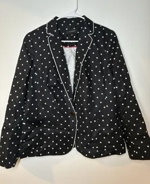 black-and-white polka dot Talbots Linen Blend Dot Blazer Single Button 12 thumbnail 1