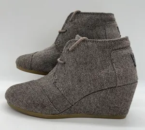 Toms Womens 7.5 Shoes Herringbone Print‎ Desert Ankle Bootie Brown Fabric Wedge thumbnail 1