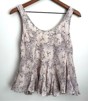 Rebecca Taylor Floral Godet Cotton & Silk Tank in Parfait Combo flounce thumbnail 3