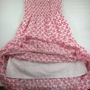 Roller Rabbit Target Pink Floral Smocked Tiered‎ Maxi Dress Tie Strap Lined NEW thumbnail 6