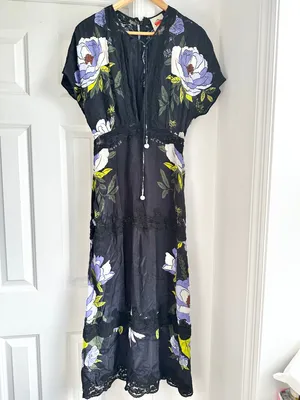 Farm Rio Soft Garden Black Laces Short Sleeve Maxi Dress thumbnail 5