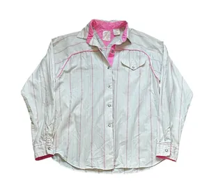 Vintage RAU Klikit Pearl Snap Western Shirt Pink Striped Cowgirl Ranch Wear thumbnail 1