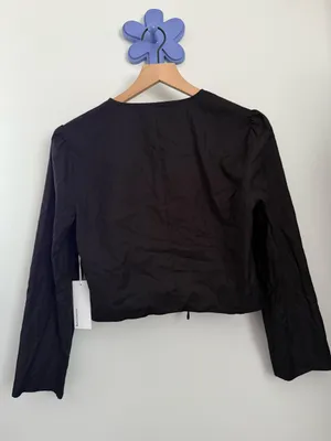 Reformation Medium NEW Hanna Top Black Organic Tie Front Crop Boxy Fit Business thumbnail 5