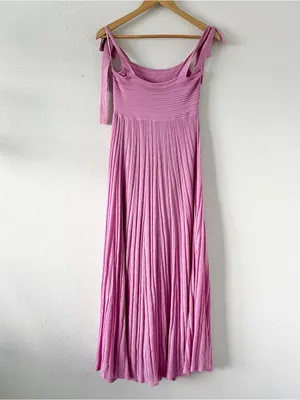 Mable Mauve Smocked Tie Shoulder Stretch Knit Pleated Midi Dress thumbnail 6
