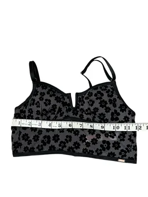 PINK Victoria's Secret Black Floral Mesh Notch V Crop Top Bralette Cami Bra XS thumbnail 4