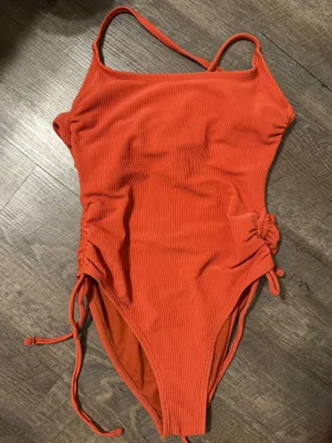 Orange One-Piece Swim Suit with Side Tie Detail thumbnail 1