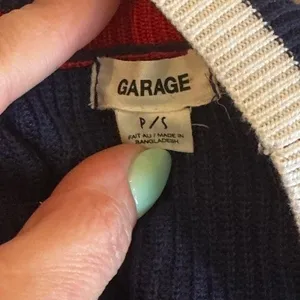 Garage Women Navy Blue‎ Varsity V-Neck Ribbed Knit Sweater Striped Trim Small thumbnail 4
