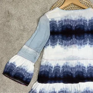 John Mark Ombre Tie Dye Tiered Blouse Tunic Peasant Tassel Artsy Bell Sleeve M thumbnail 9
