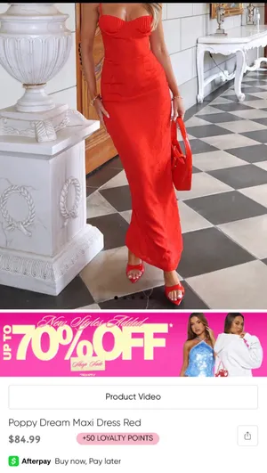 WHITE FOX XS Red Satin Jacquard Spaghetti Strap Maxi Dress Lace-Up Ruched thumbnail 5