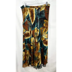 Jones NY Size 12 Maxi Skirt Silk Brown Floral‎ Y2K Fairy Grunge Whimsigoth 640 thumbnail 2