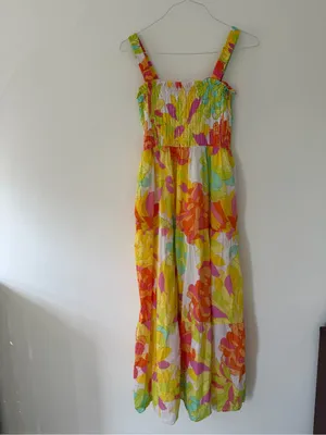 Seafolly Palm Springs Smocked Midi Dress in Lime Light Multi Floral Size Medium thumbnail 3